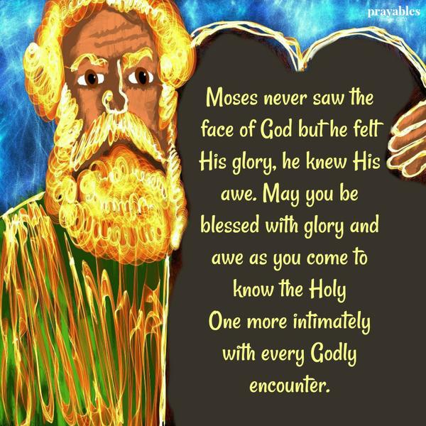 Moses never saw the face of God but he felt His glory, he knew His awe. May you be blessed with glory and awe as you come to know the Holy One more intimately with every Godly encounter.