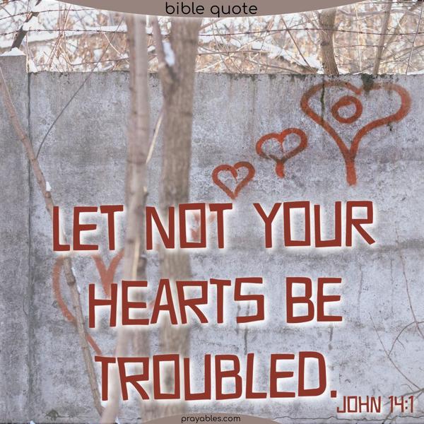 John 14:1 Let not your hearts be troubled.