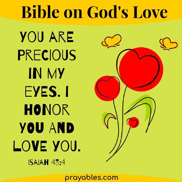 Isaiah 43:4 You are precious in my eyes. I honor you and love you.