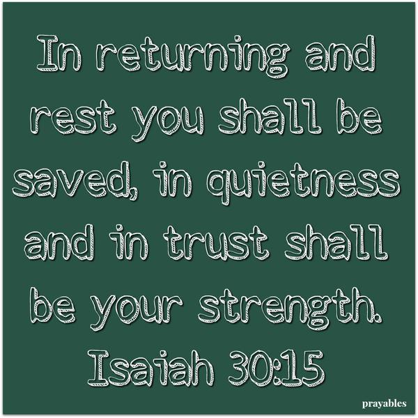 Isaiah 30:15 In returning and rest you shall be saved, in quietness and in trust shall be your strength. I sit in quiet reflection with my God.