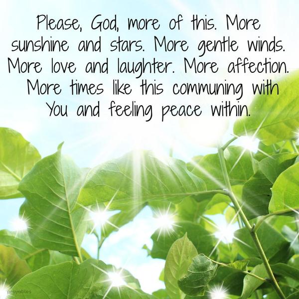 Please, God, more of this. More sunshine and stars. More gentle winds. More love and laughter. More affection. More times like this communing with You and
feeling peace within.