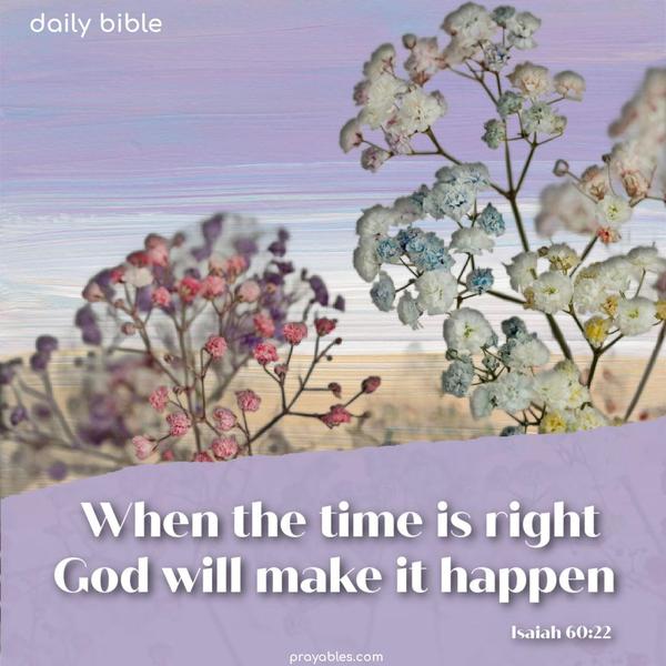 Isaiah 60:22. ~When the time is right, God will make it happen. 