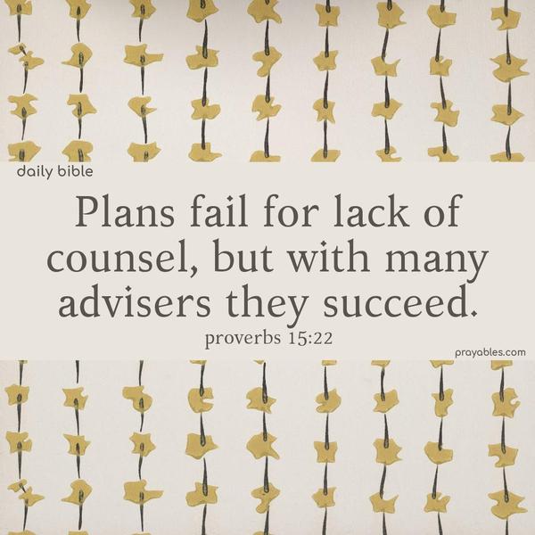 Plans fail for lack of counsel, but with many advisers they succeed. Proverbs 15:22