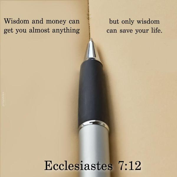 Ecclesiastes 7:12 Wisdom and money can get you almost anything, but only wisdom can save your life.