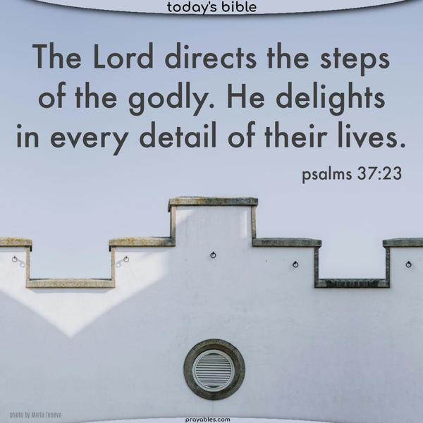 The Lord directs the steps of the godly. He delights in every detail of their lives. Psalms 37:23