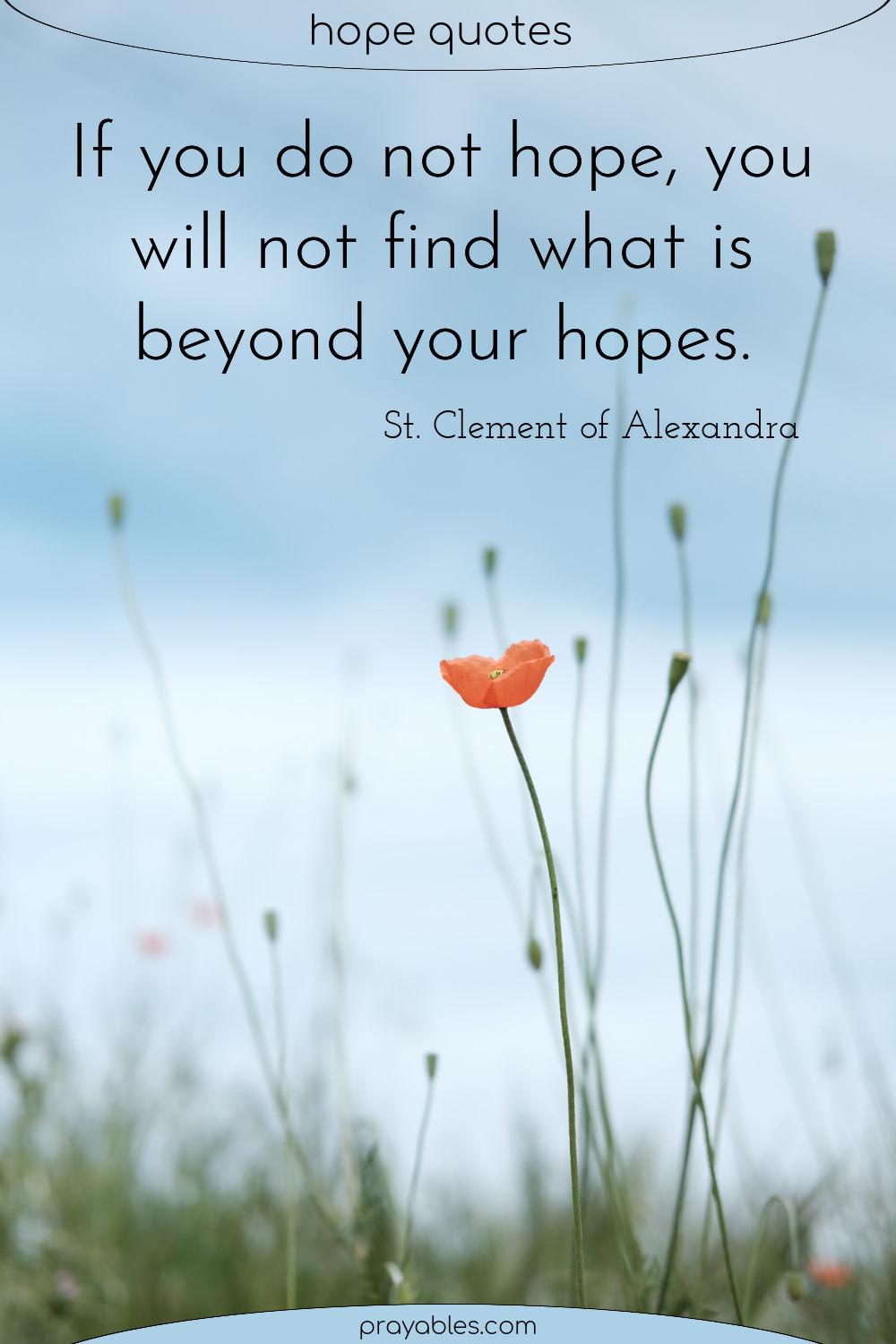 If you do not hope, you will not find what is beyond your hopes. St. Clement of Alexandra