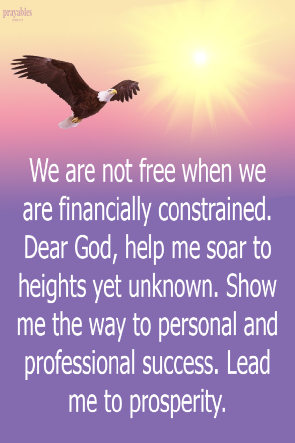 We are not free when we are financially constrained. Dear God, help me soar to heights yet unknown. Show me the way to personal and professional success. Lead me to prosperity. 