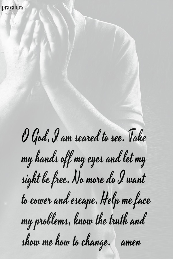 O God, I am scared to see. Take my hands off my eyes and let my sight be free. No more do I want  to cower and escape. Help me face my problems, know the truth and show me how to change.    amen 