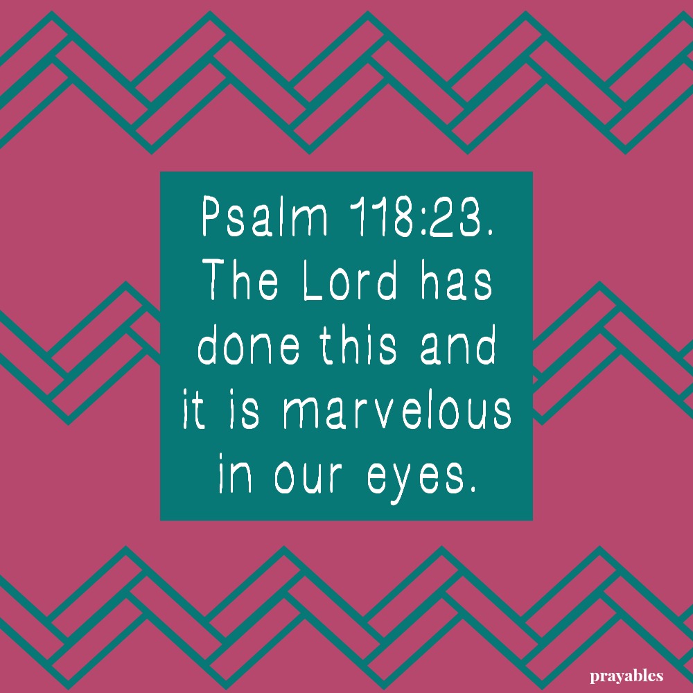 Psalm 118:23 The Lord has done this and it is marvelous in our eyes.