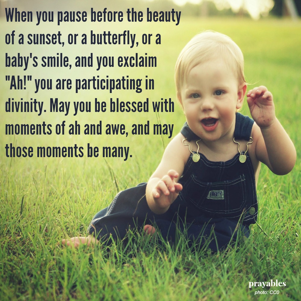 When you pause before the beauty of a sunset, or a butterfly, or a baby’s smile, and you exclaim “Ah!” you are participating in divinity. May you be blessed with moments of ah and awe, and may those moments be many.