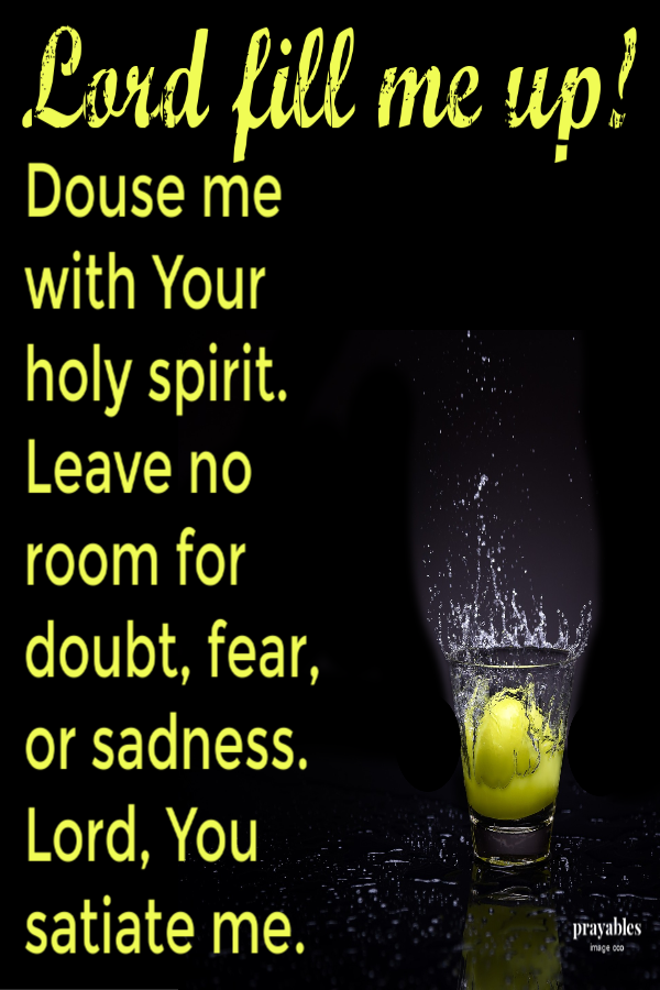 Lord, fill me up! Douse me with Your holy spirit. Leave no room for doubt, fear, or sadness. Lord, You satiate me. 