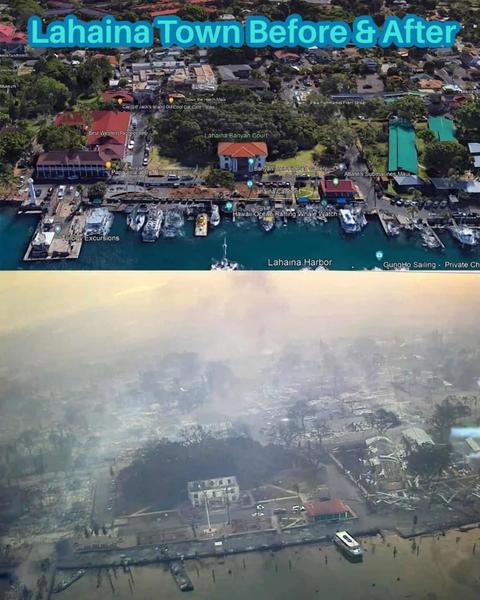 Lahaina Town before and after fires