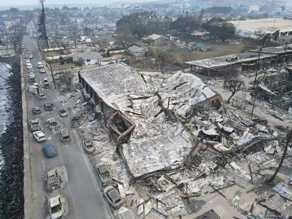 Lahaina town on west Maui destroyed by fires. Photo credit Javier Cantellops