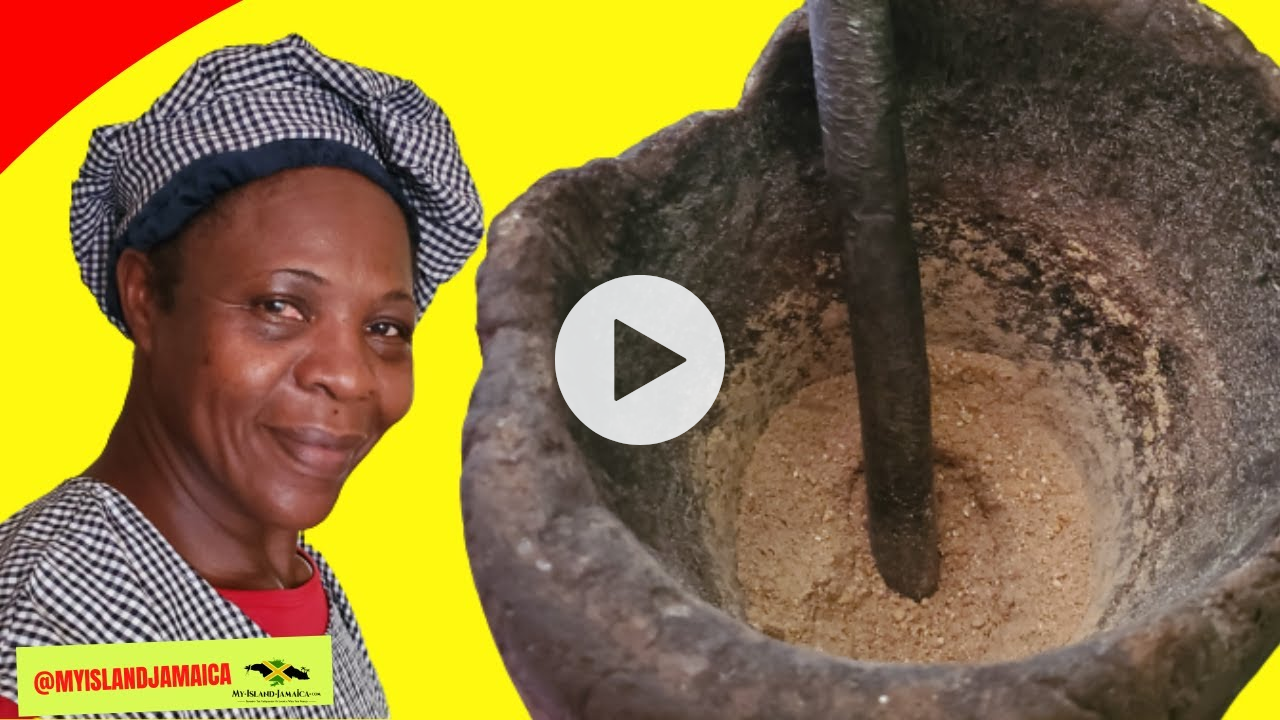 She Makes The BEST TASTING Asham 😋 with THIS OLD MORTAR! #JamaicanParchedCorn With THIS OLD MORTAR