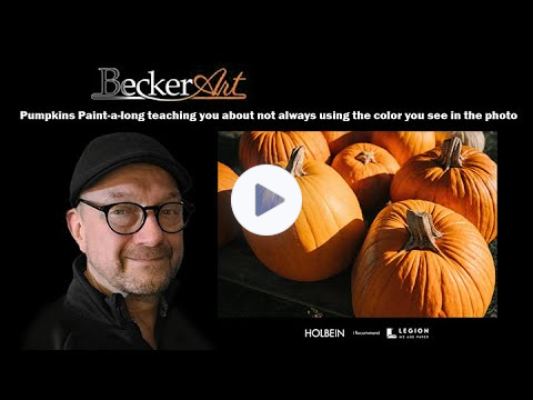 Pumpkins Paint-a-long teaching you about not always using the color you see in the photo