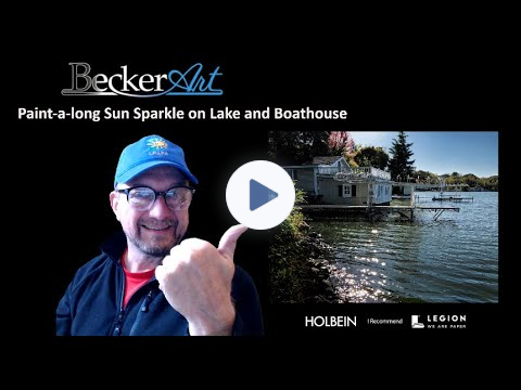 Learning Paint-a-long in Watercolor and Gouache of Boathouse Scene with Sun Sparkle on Lake