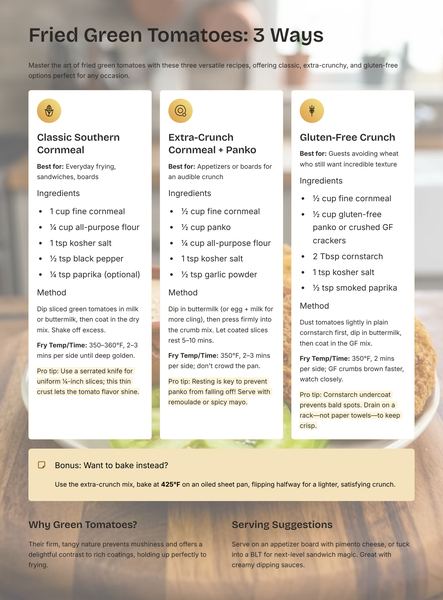 Fried Green Tomatoes 3 Ways