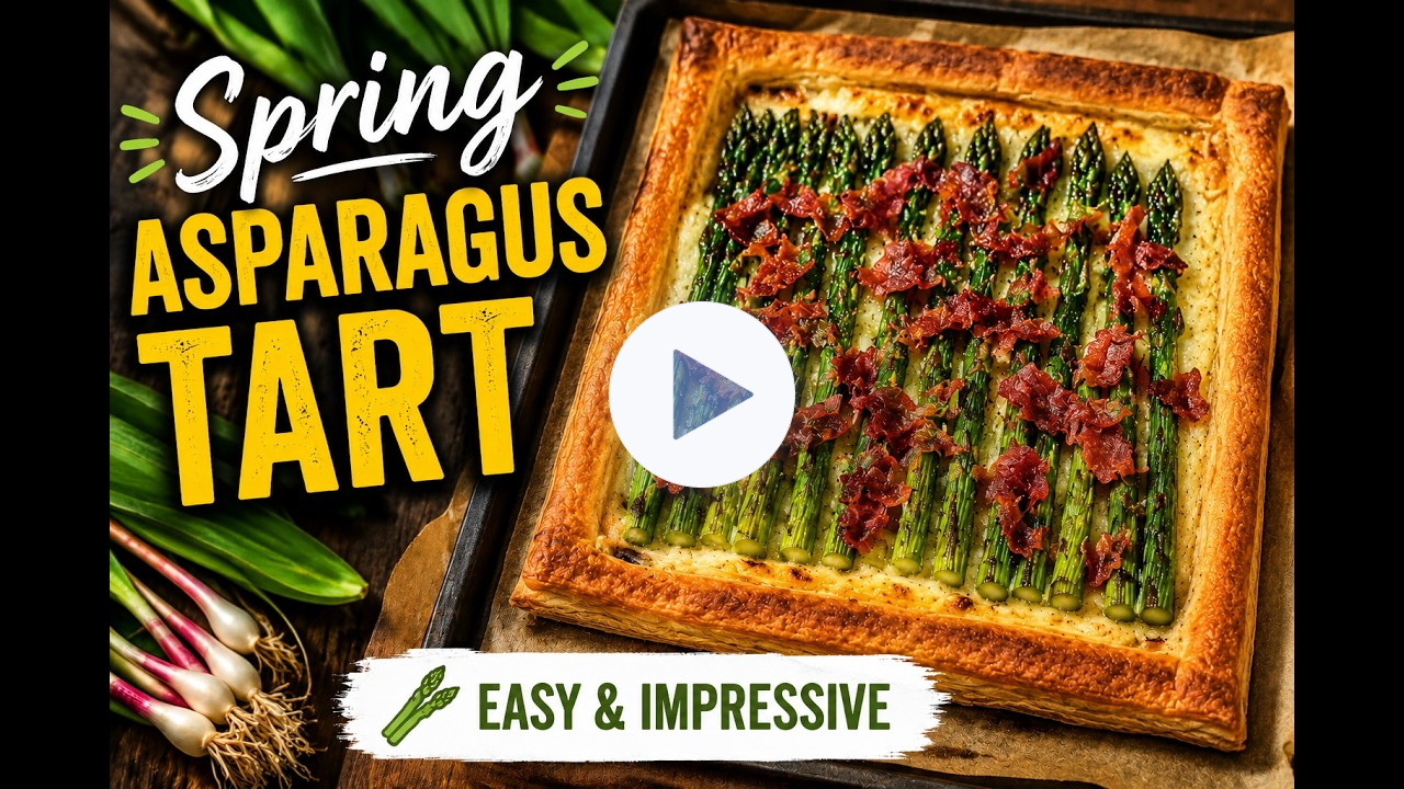 Easy Spring Asparagus Tart with Puff Pastry, Ramps & Prosciutto
