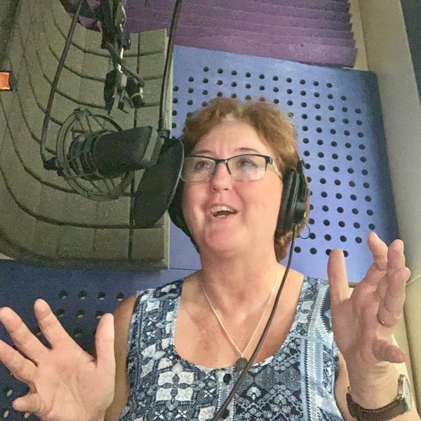 Pearl Hewitt in recording booth