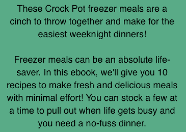 Copy used for the "10 Best Crock Pot Freezer Meals" lead magnet