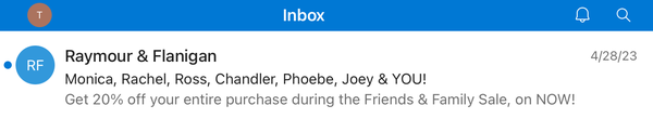 Subject line example with Friends reference
