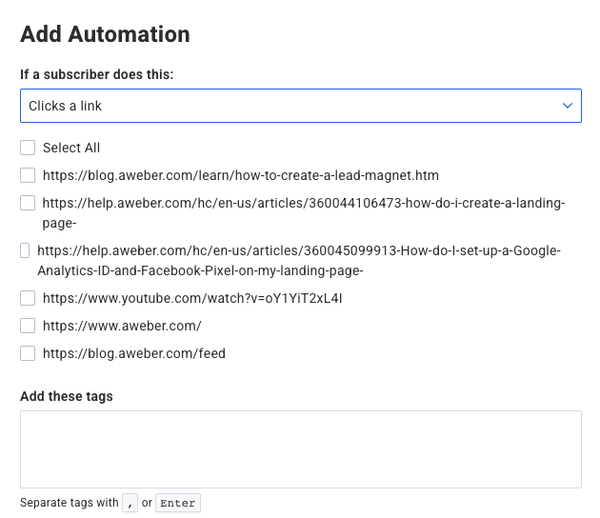 A screen shot on adding automation to specific URL's