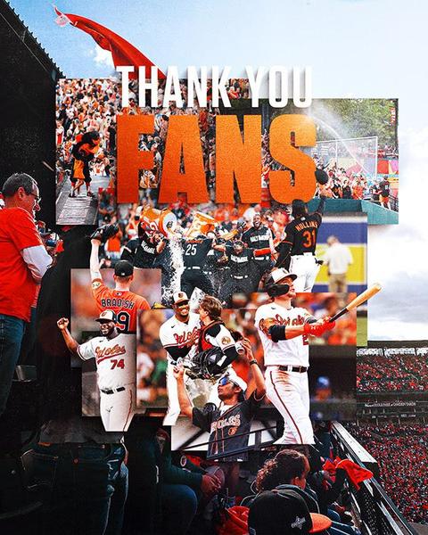 Baltimore Orioles email image thanking their fans with a collage of player and fan pictures.
