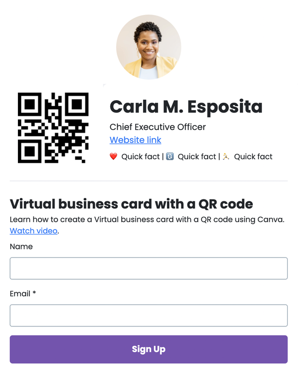 An example virtual business card