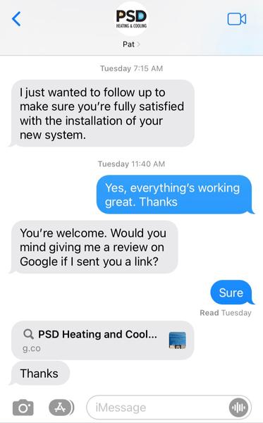 Text messages asking to leave a review