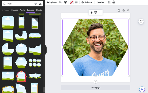 A screenshot showing image masking using frames in Canva.