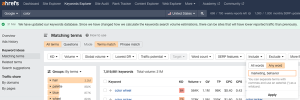 Keyword research tool in ahrefs