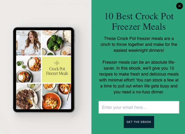 Pop up form on Fed & Fit's website for a Crock Pot Freezer Meals lead magnet