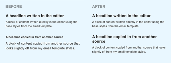 A screenshot showing the before and after of how copy pasting content has improved