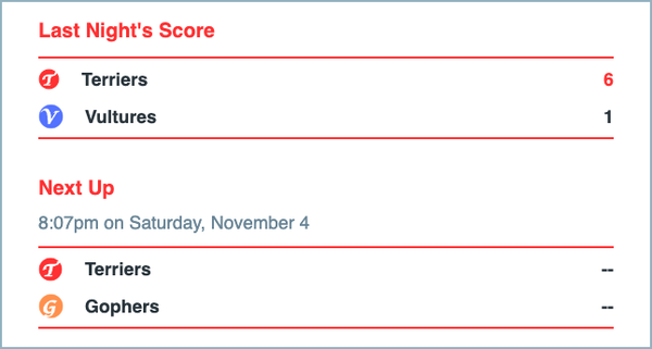 Two condensed sports scores in the email.