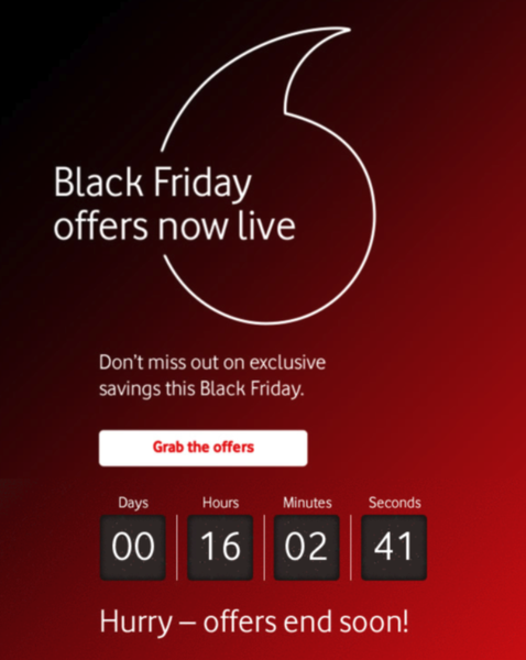 Image of an email using a countdown timer leading up to Black Friday