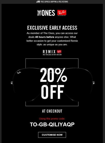 BFCM Early access email example from Ray Ban.