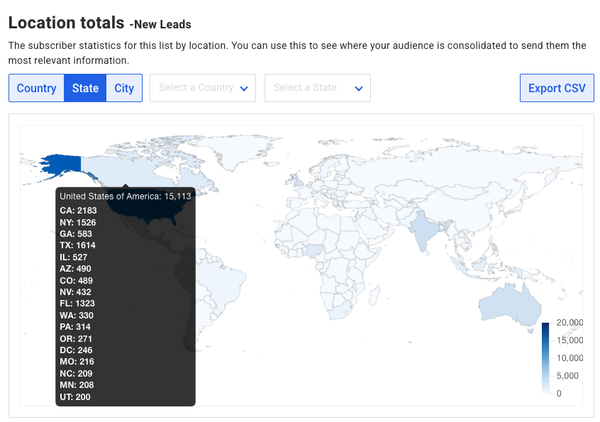 A location map report from the AWeber dashboard.