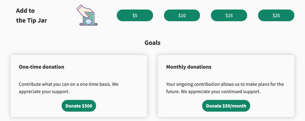 Add to the tip jar donation landing page template.