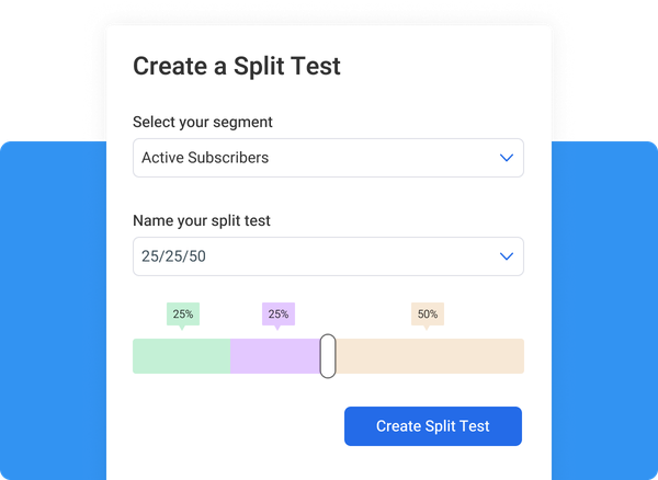 Split test configuration window