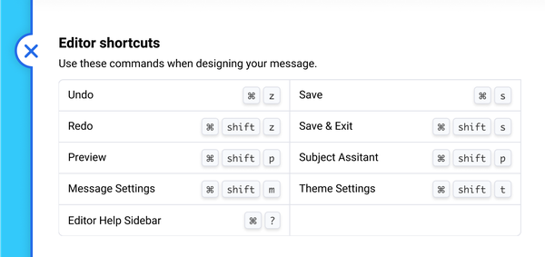 Image showing the keyboard shortcut menu