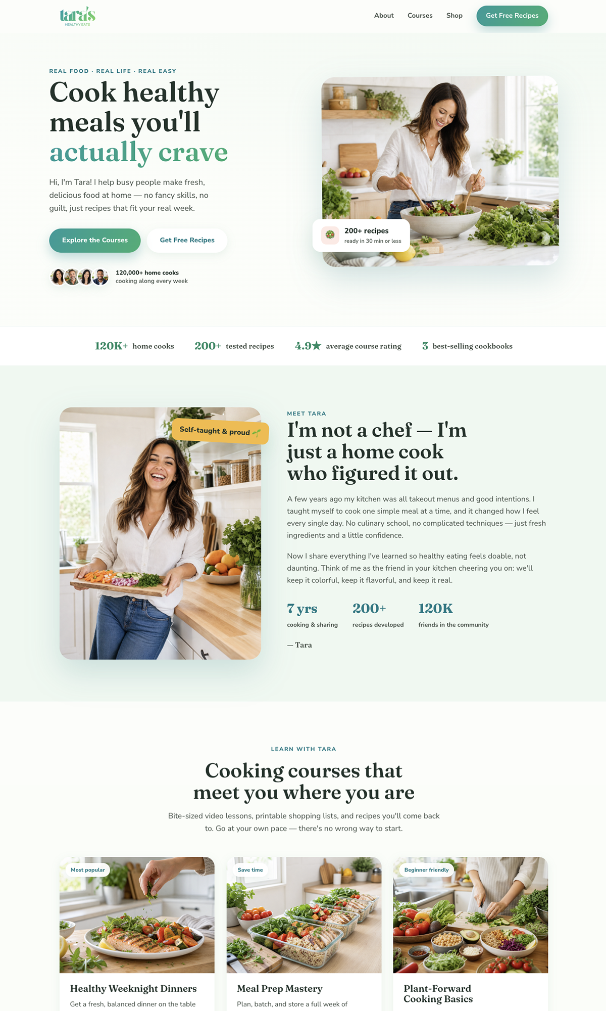 Tara's Healthy Eats cooking course landing page