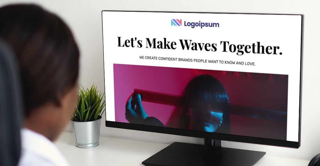 A landing page template for marketers that says "Let's Make Waves Together."