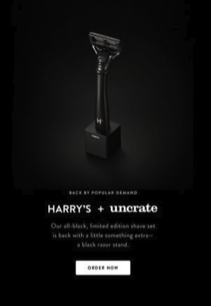 Email example from Harry's using an all black background