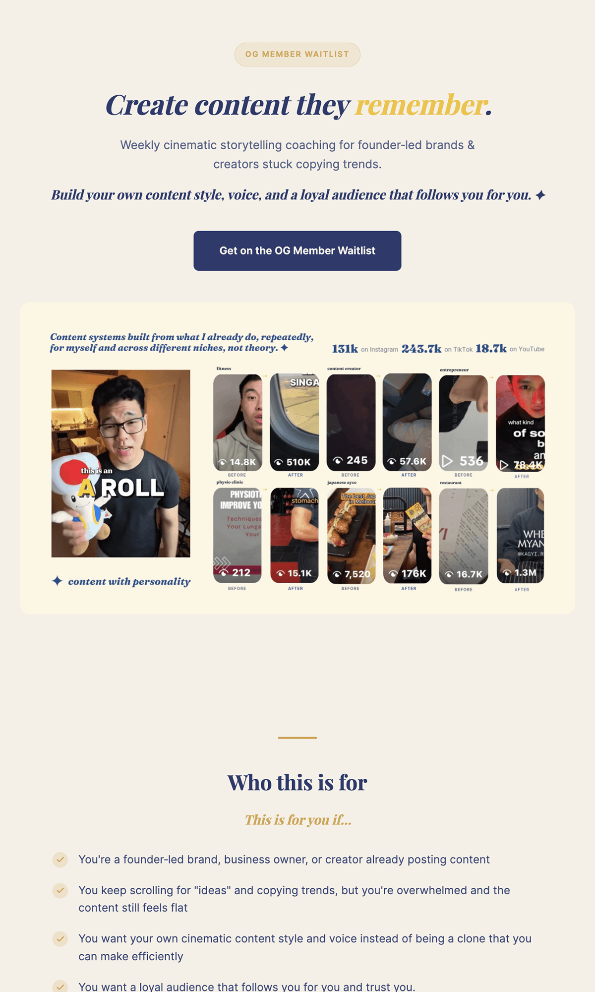 Content coaching waitlist landing page