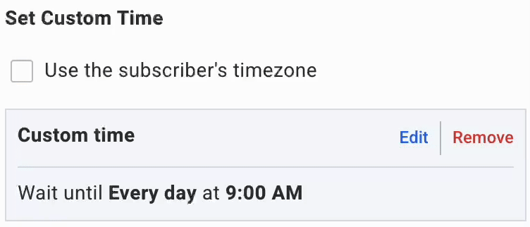 A GIF showing "Use the subscriber's timezone" in campaigns.