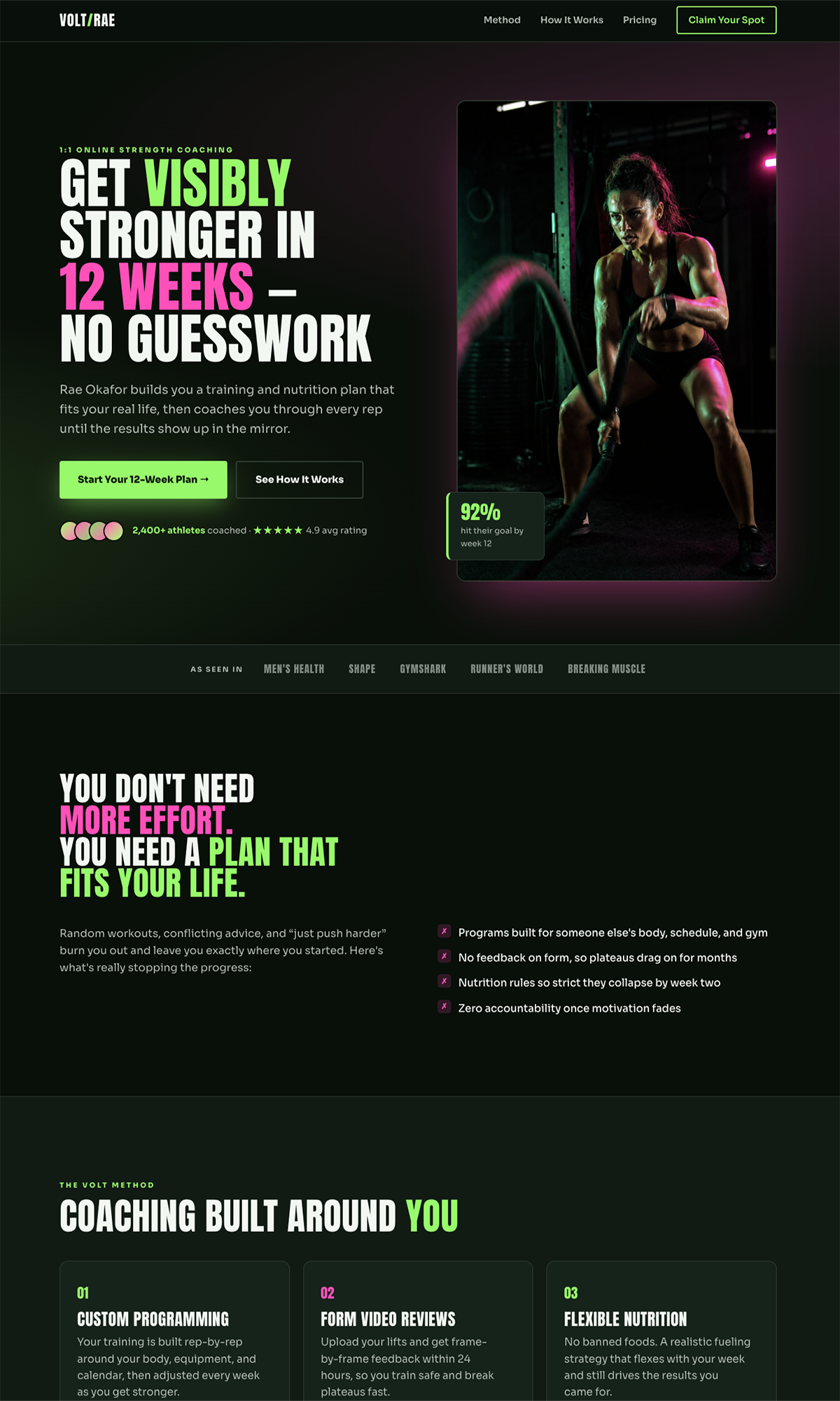 Volt Rae online strength coaching landing page