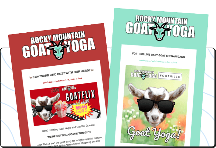 Two emails from RMGY - one about Goatflix, the other about Baby Goat Yoga.