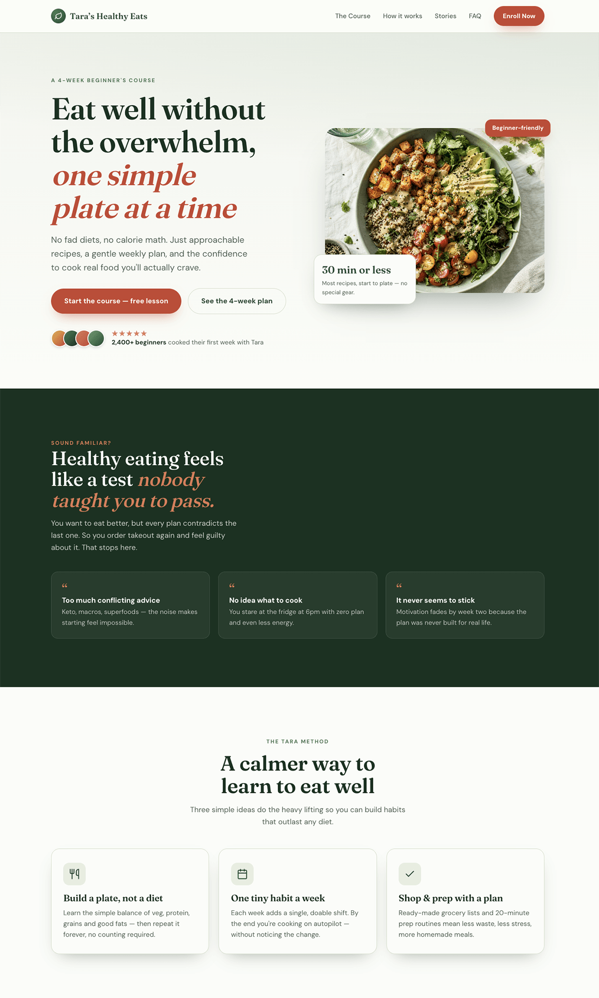 Tara's Healthy Eats course landing page