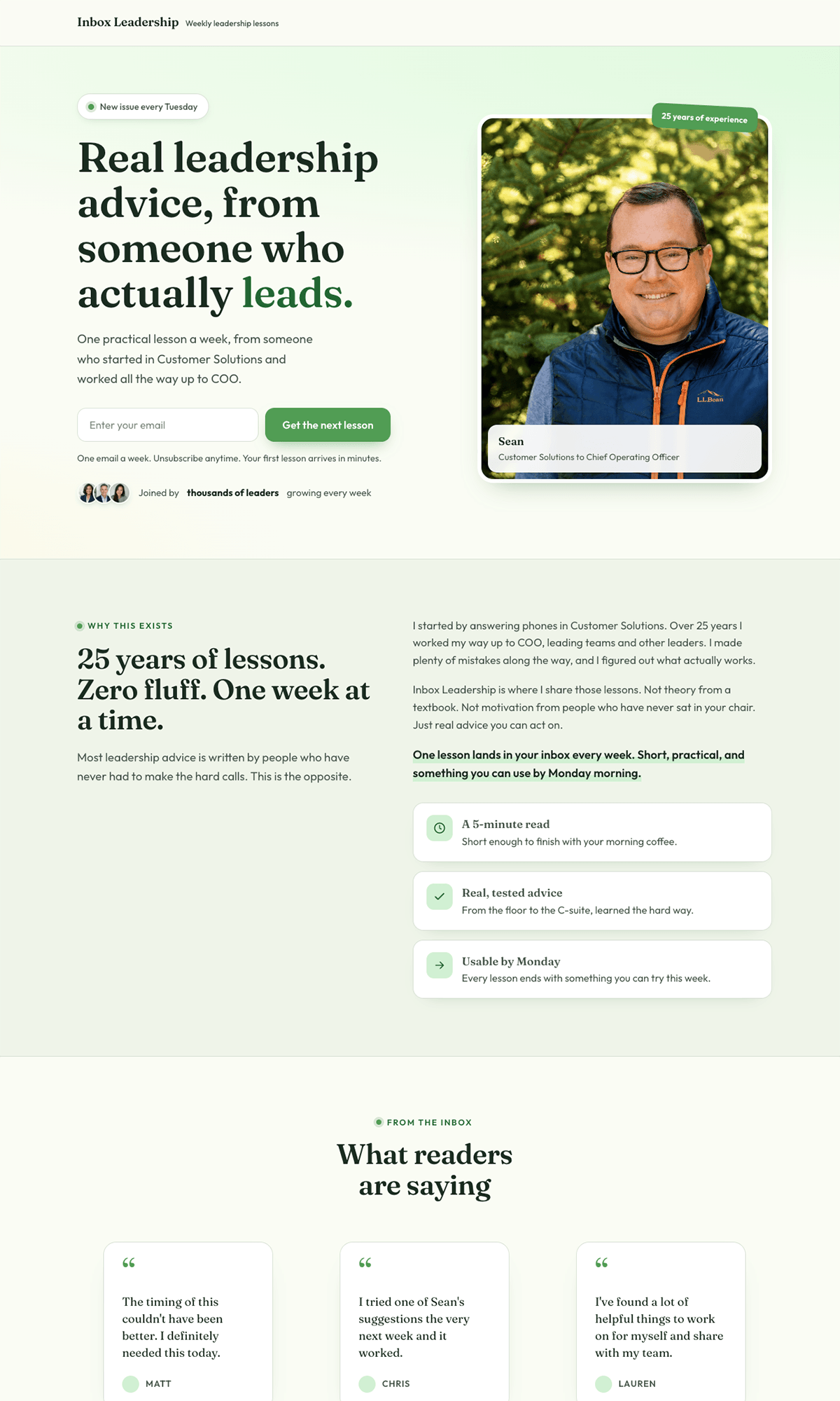 Inbox Leadership newsletter landing page
