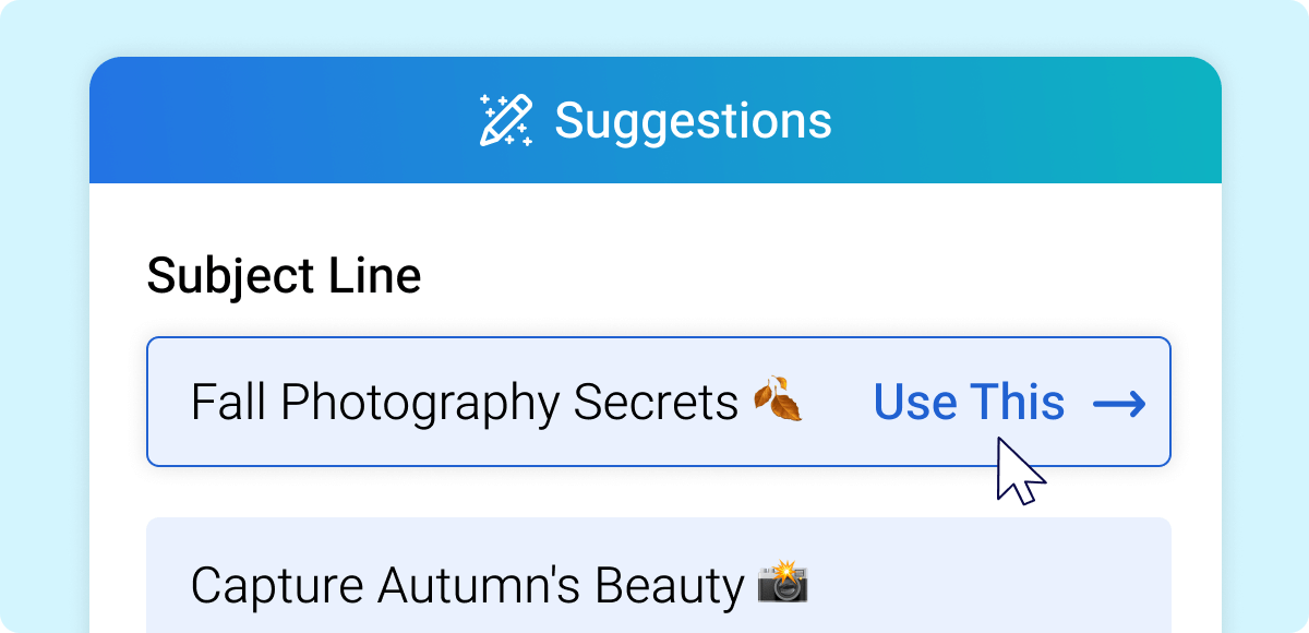 Image showing Subject Line Assistant giving subject line suggestions.